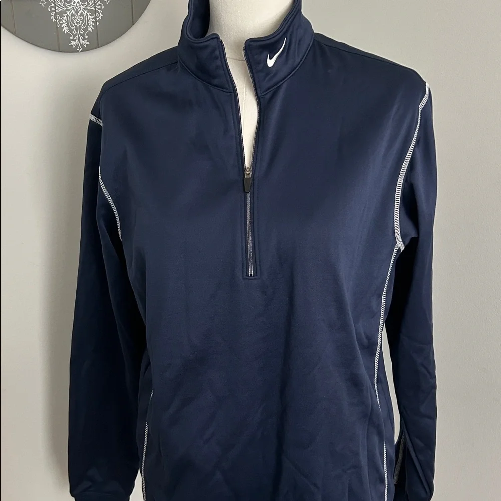 Nike Golf Therma-Fit Pullover 1/4 Zip Long Sleeve Blue White Stitching Accents